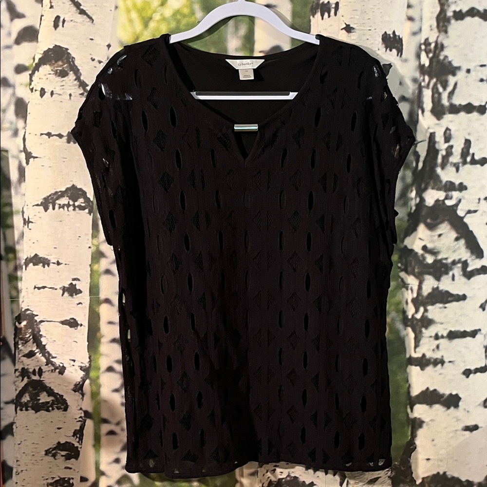 CJ Banks Black Cutout Women's Blouse
